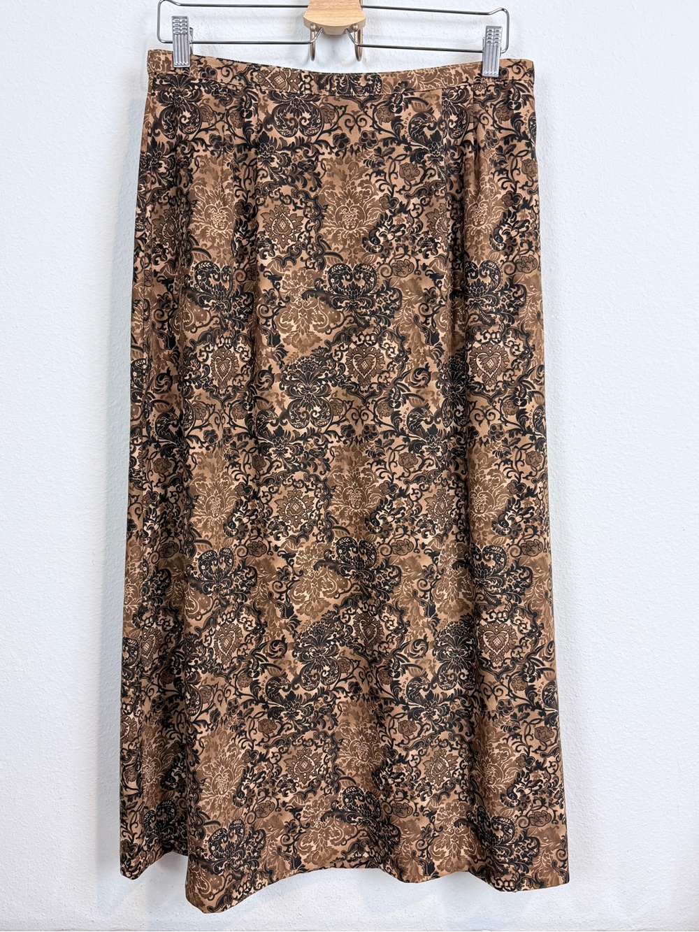 Vintage Intriguing Threads Brown Boho Print Midi Skirt 12P